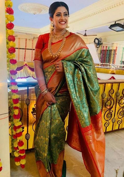 Green Printed Silk Saree