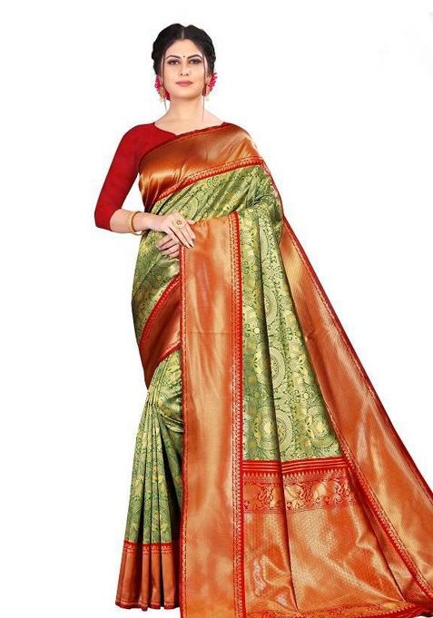 Green Printed Silk Saree