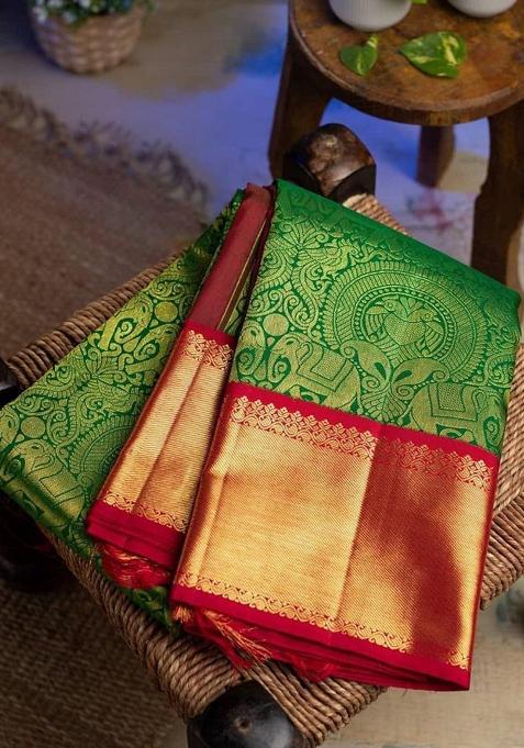Green Printed Silk Saree