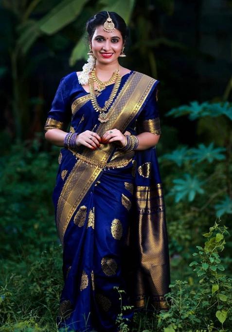 Blue Printed Silk Saree