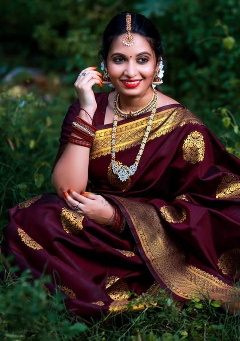 Wine Printed Silk Saree