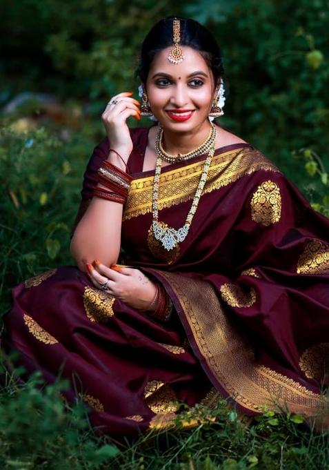 Wine Printed Silk Saree