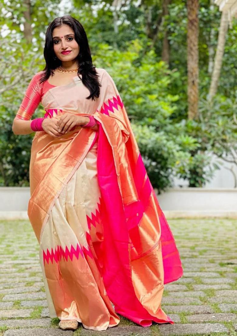 Pink Printed Silk Saree