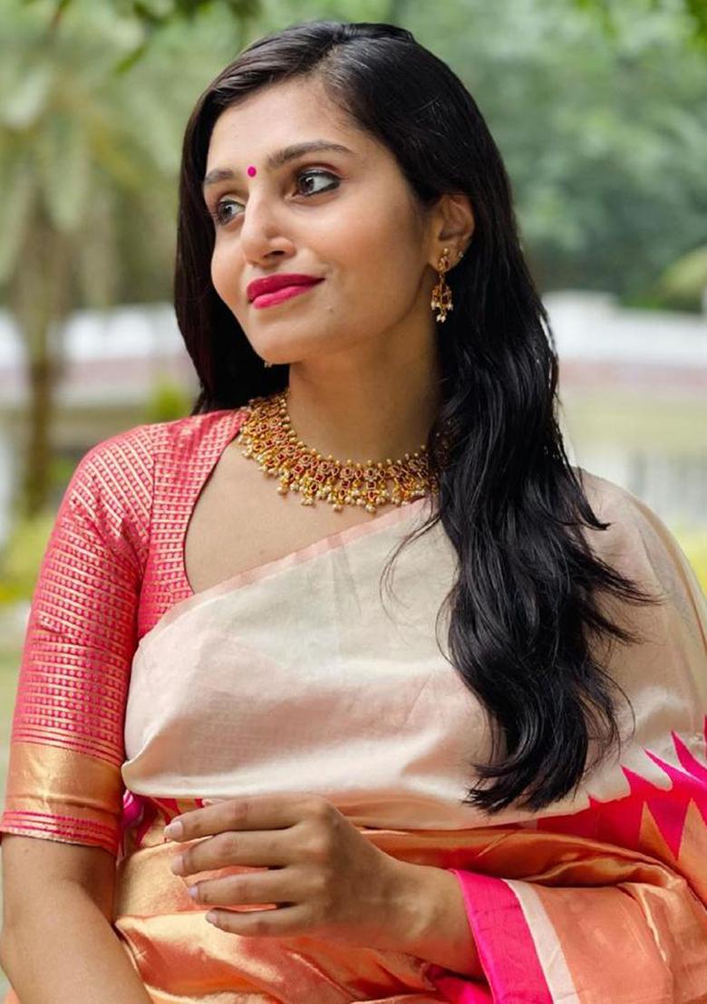 Pink Printed Silk Saree