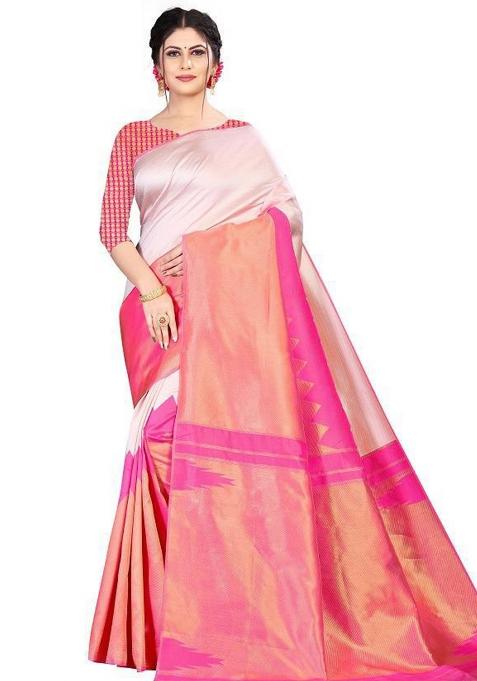 Pink Printed Silk Saree