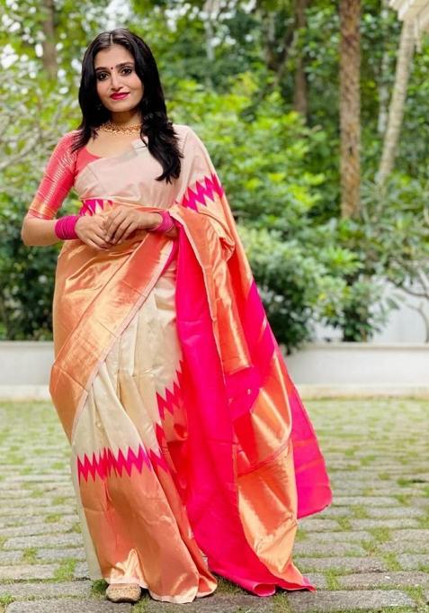 Pink Printed Silk Saree