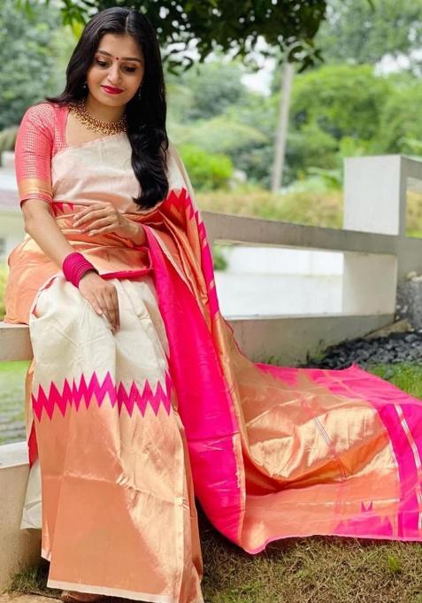 Pink Printed Silk Saree