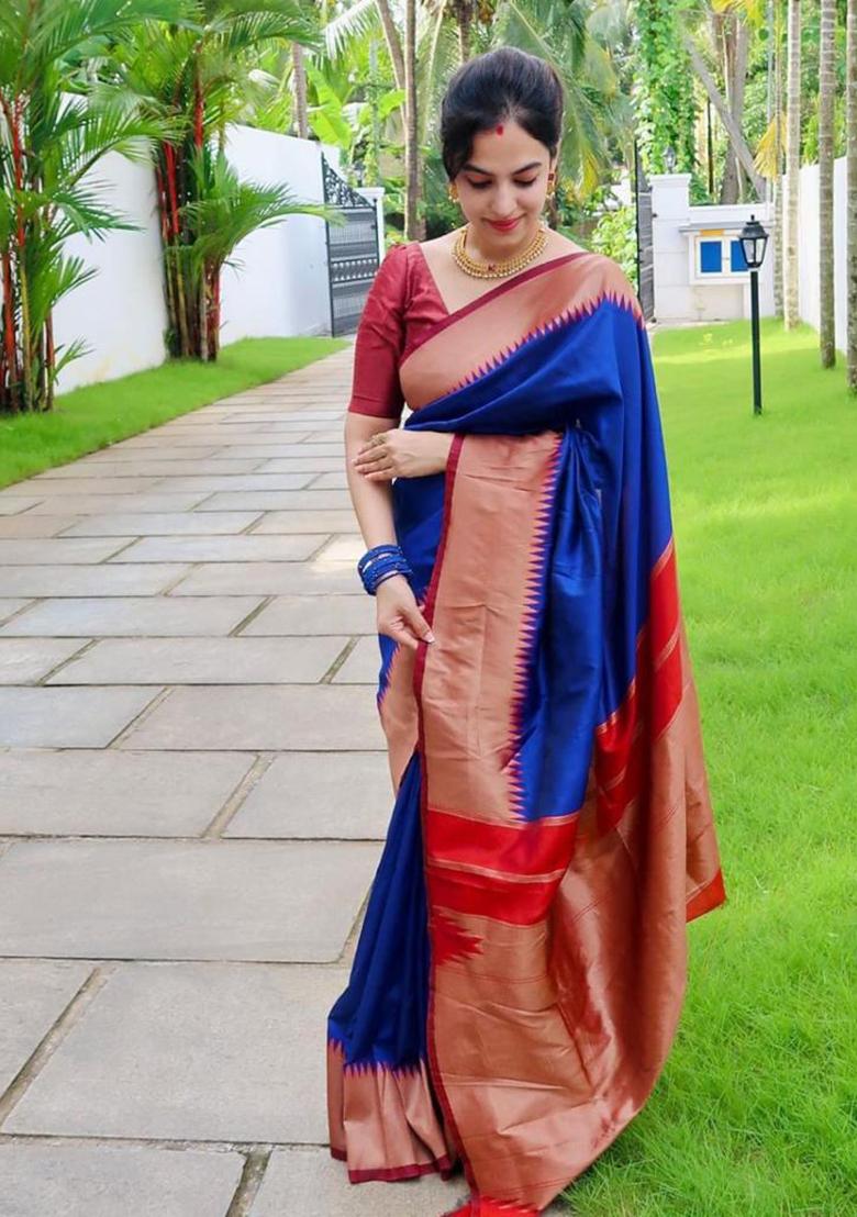 Blue Printed Silk Saree