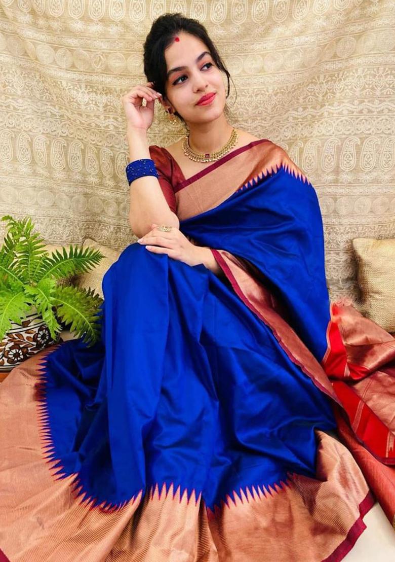 Blue Printed Silk Saree