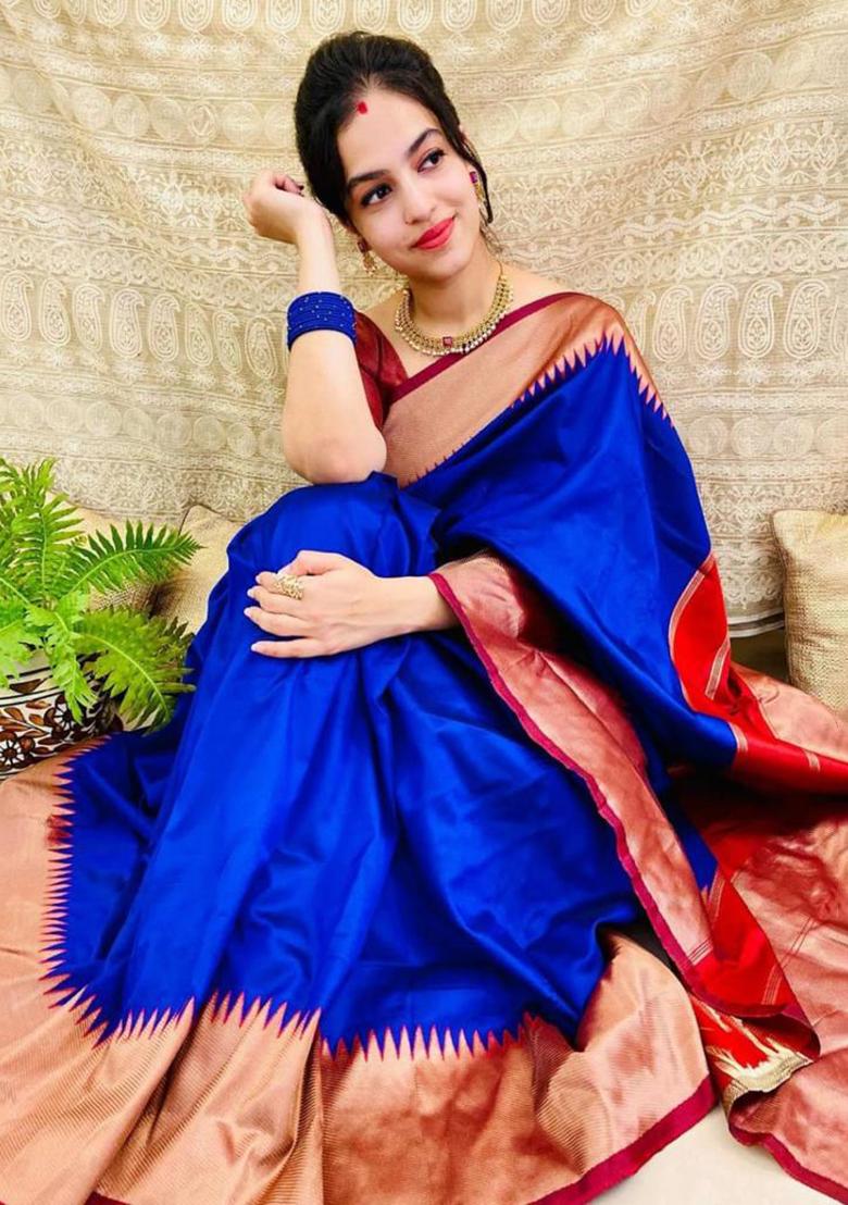 Blue Printed Silk Saree