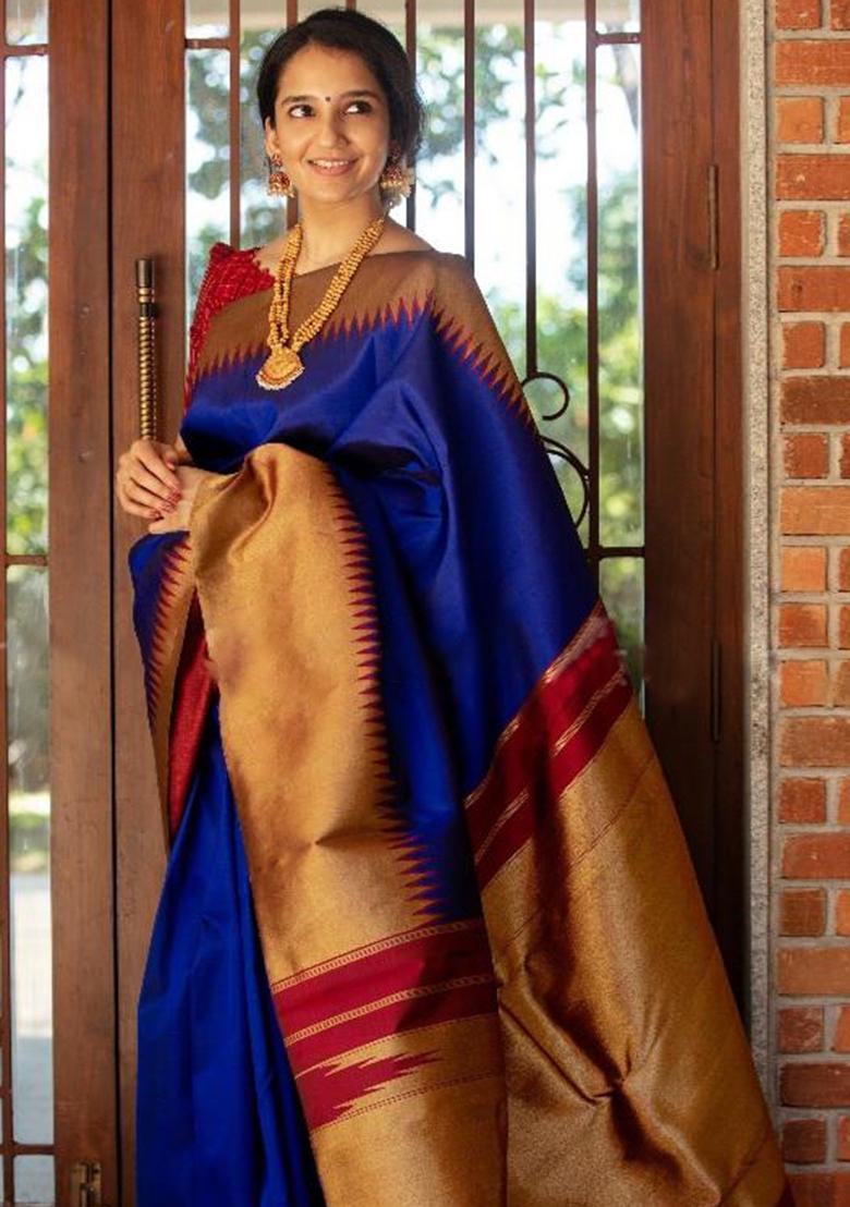 Blue Printed Silk Saree