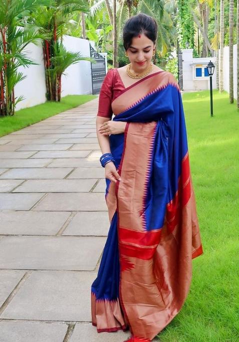 Blue Printed Silk Saree