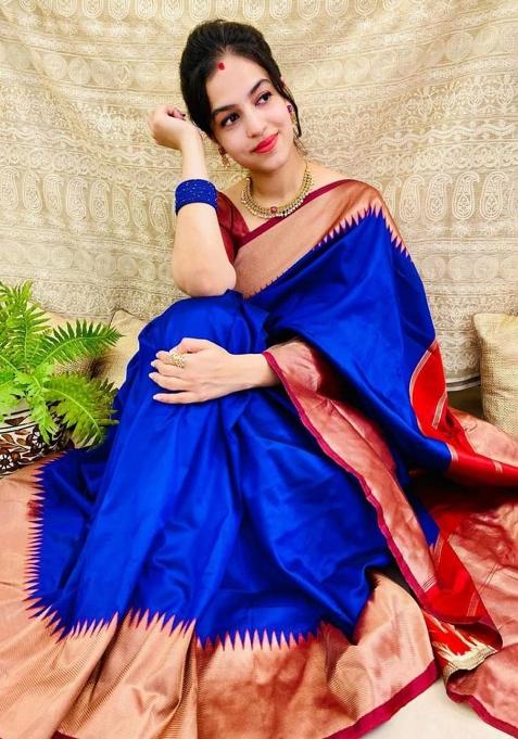 Blue Printed Silk Saree