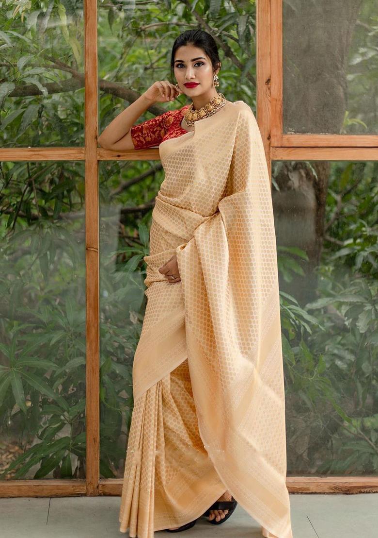 Peach Printed Silk Saree