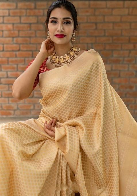 Peach Printed Silk Saree