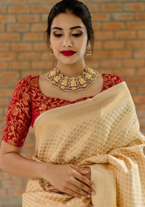 Peach Printed Silk Saree