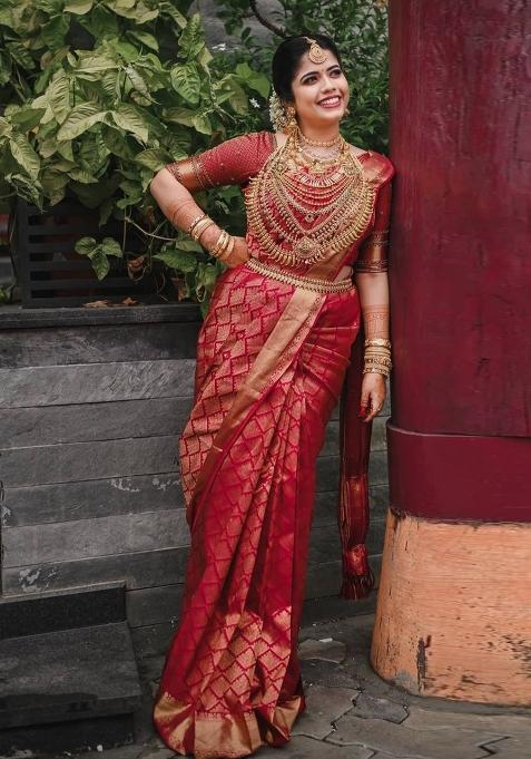 Red Printed Silk Saree
