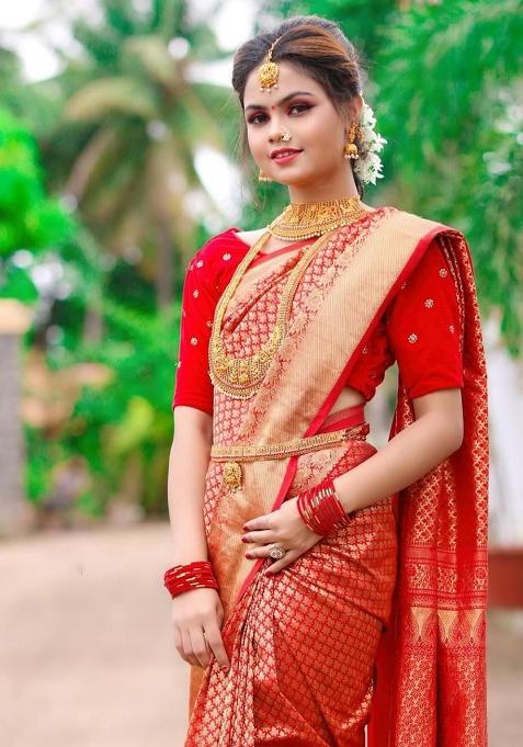 Red Printed Silk Saree