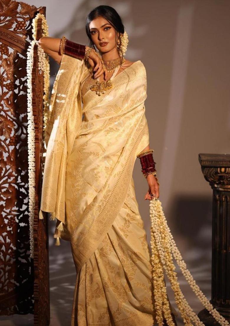 Peach Printed Silk Saree