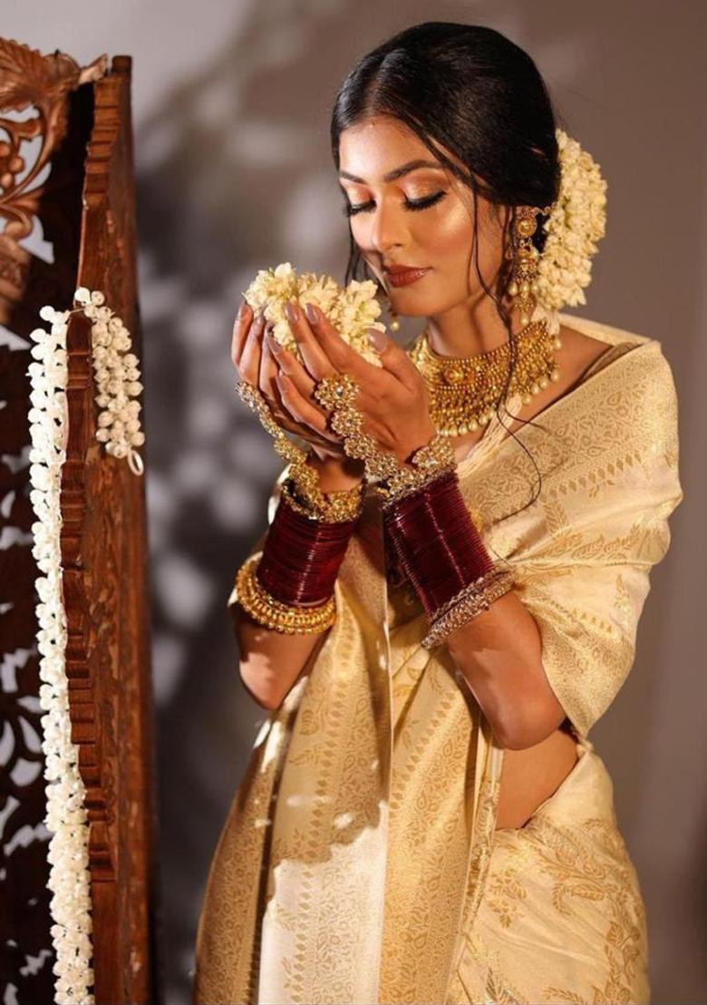 Peach Printed Silk Saree