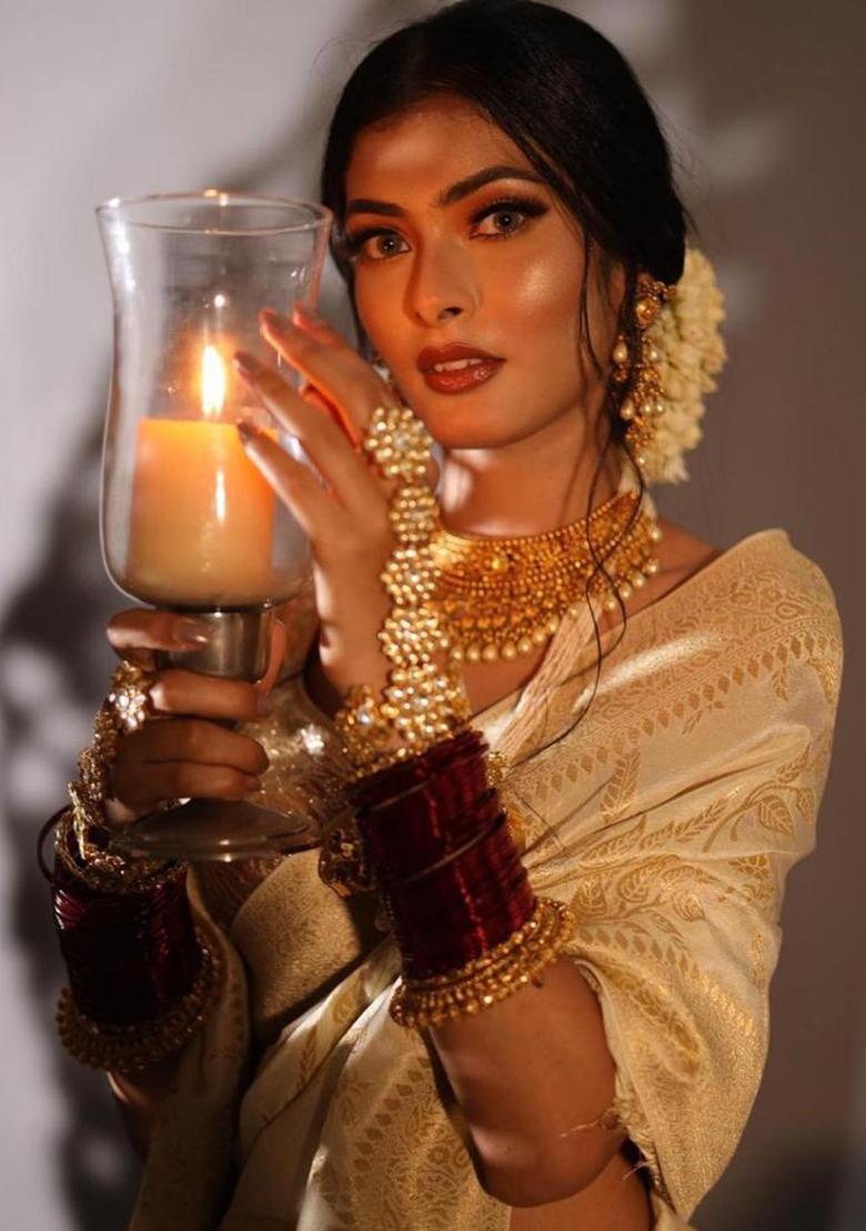 Peach Printed Silk Saree