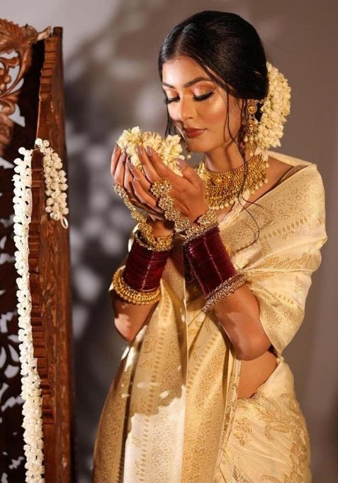 Peach Printed Silk Saree