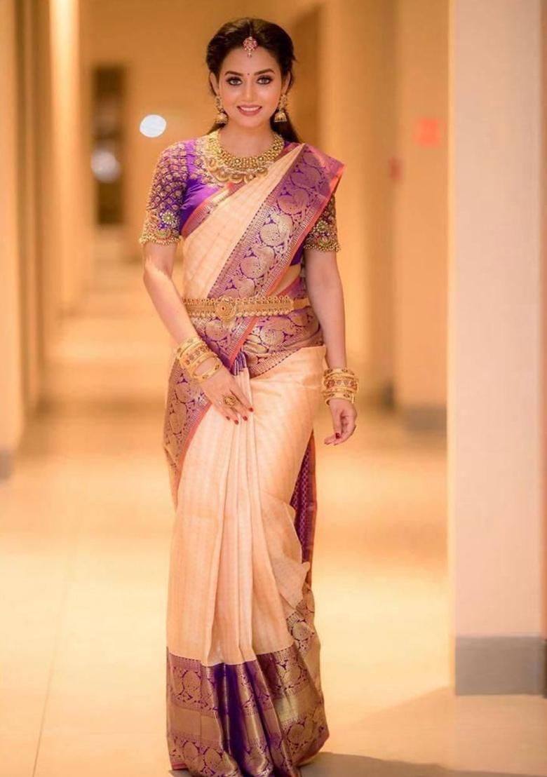 Peach Printed Silk Saree