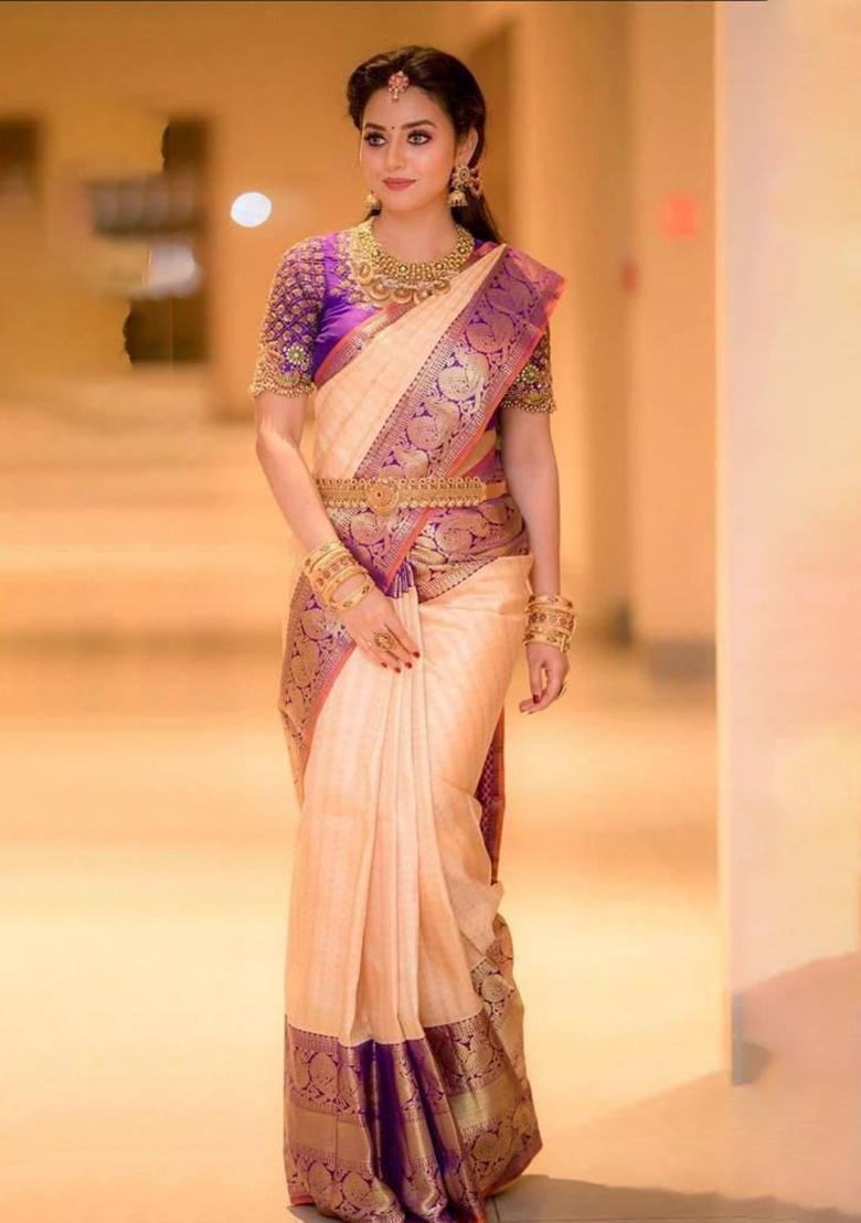 Peach Printed Silk Saree