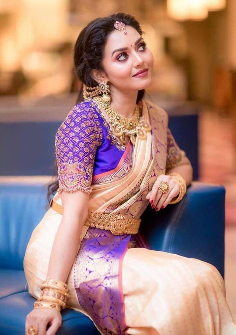 Peach Printed Silk Saree