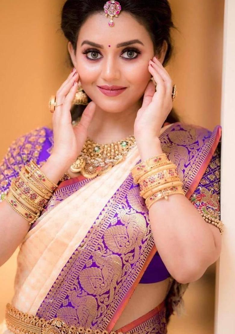 Peach Printed Silk Saree