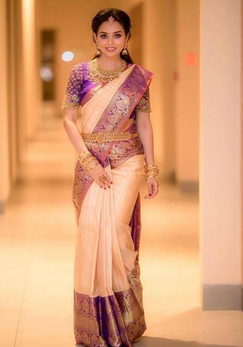 Peach Printed Silk Saree