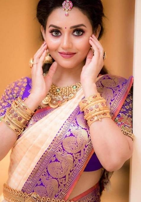 Peach Printed Silk Saree