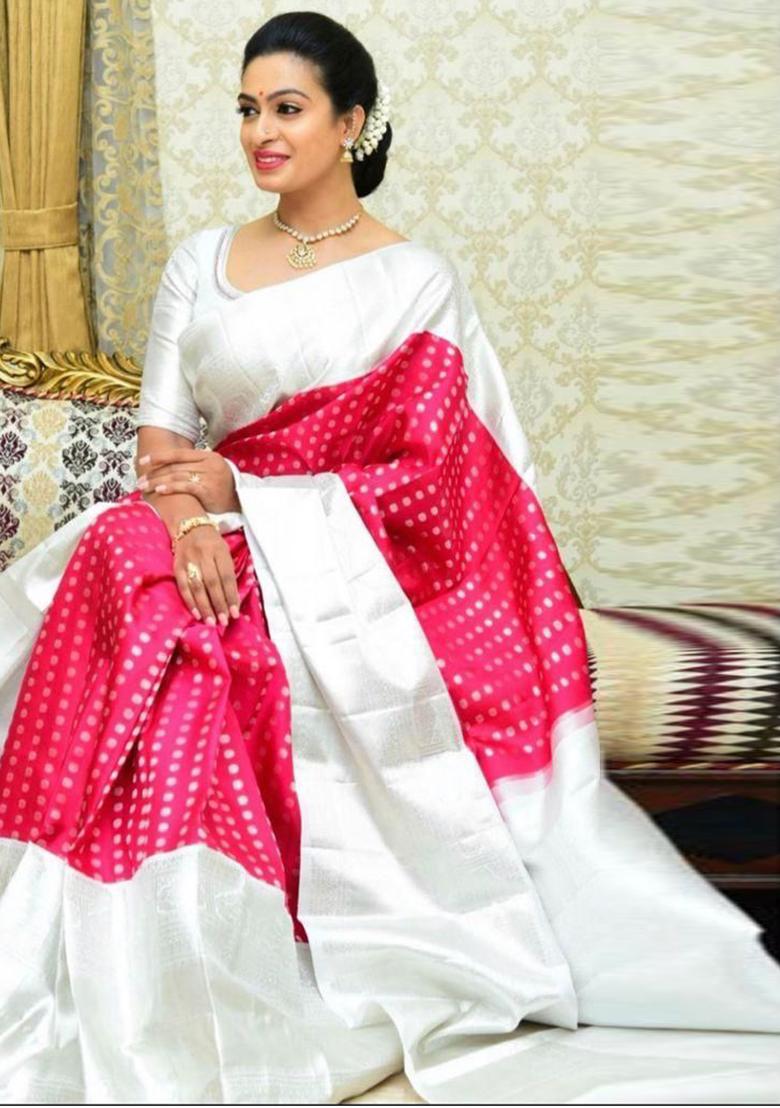 Pink Printed Silk Saree