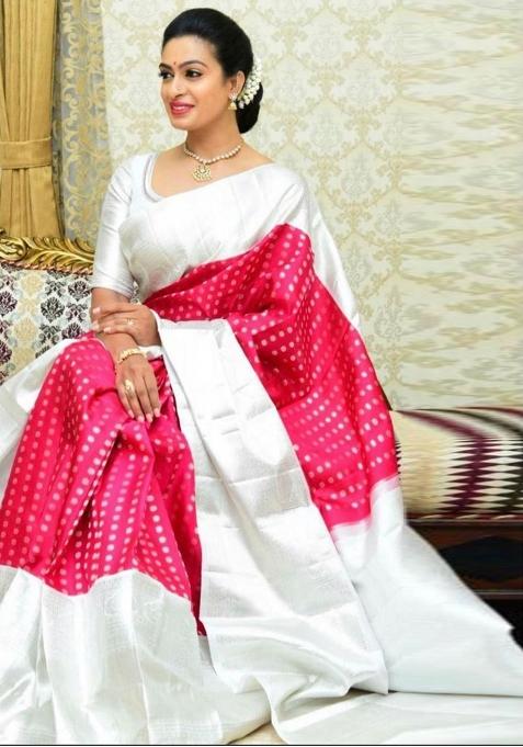 Pink Printed Silk Saree