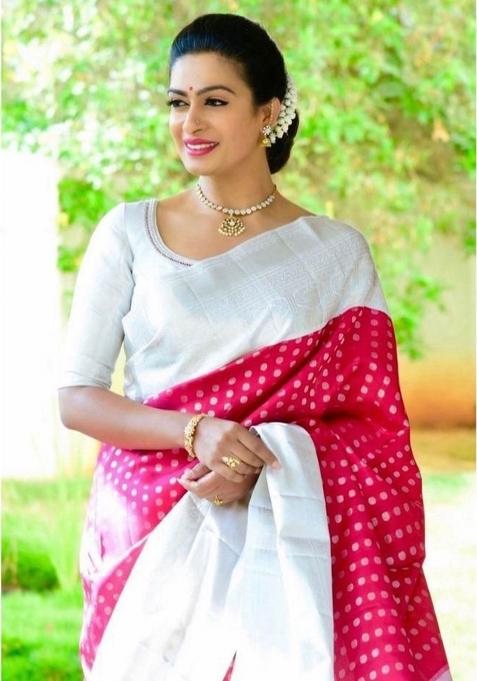Pink Printed Silk Saree