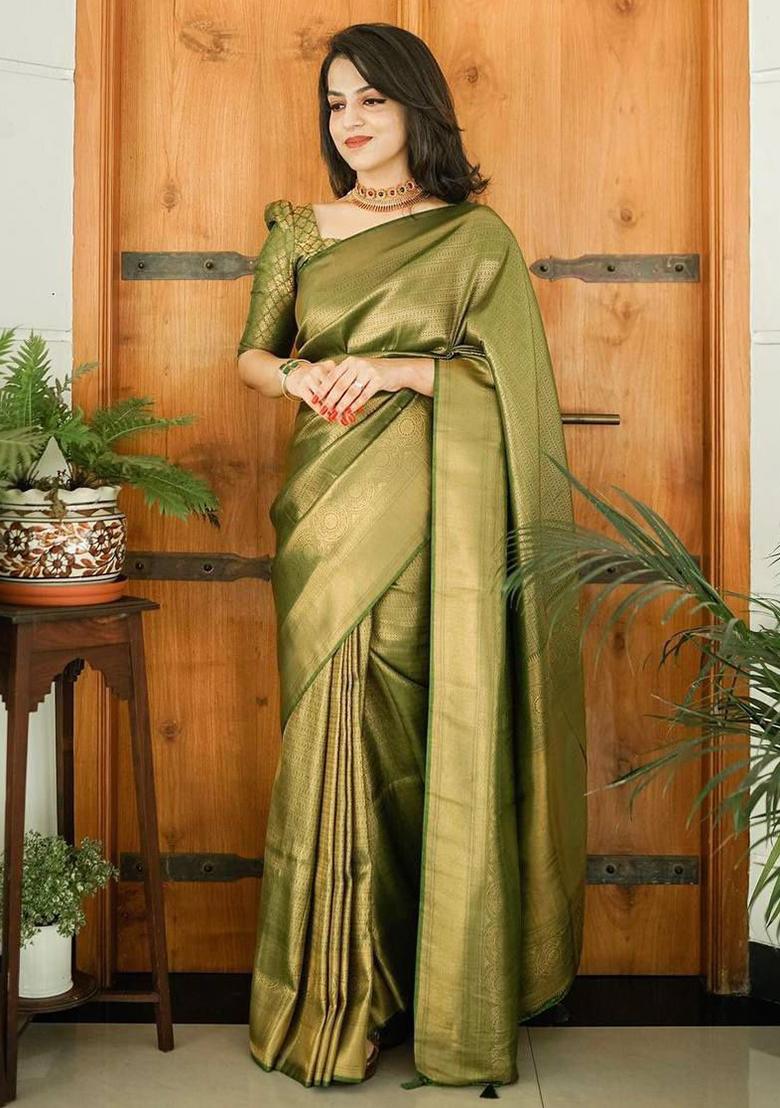Green Printed Silk Saree