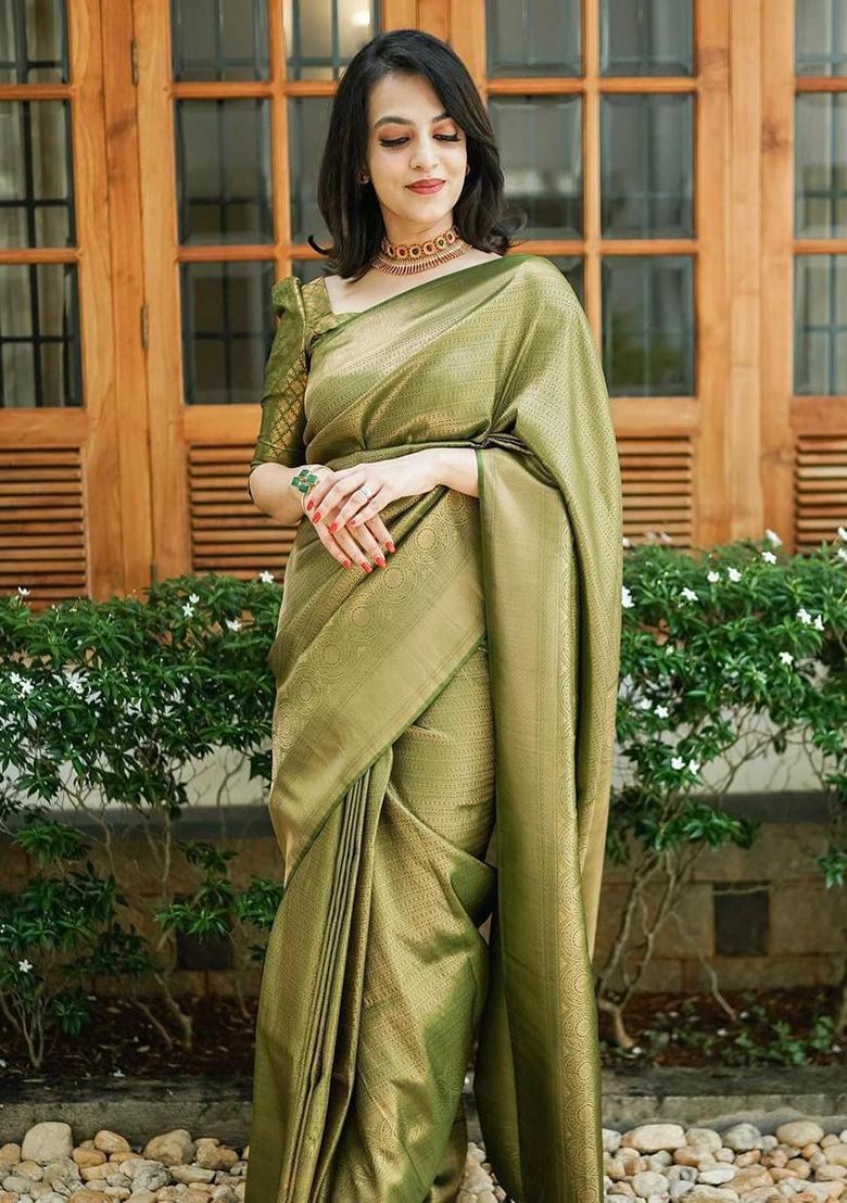 Green Printed Silk Saree