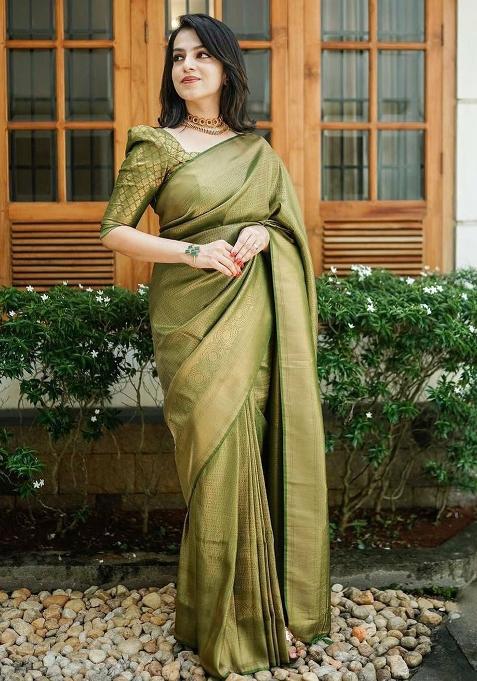 Green Printed Silk Saree