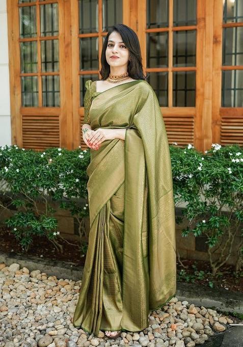 Green Printed Silk Saree