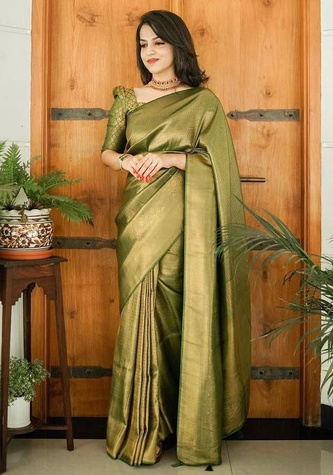 Green Printed Silk Saree