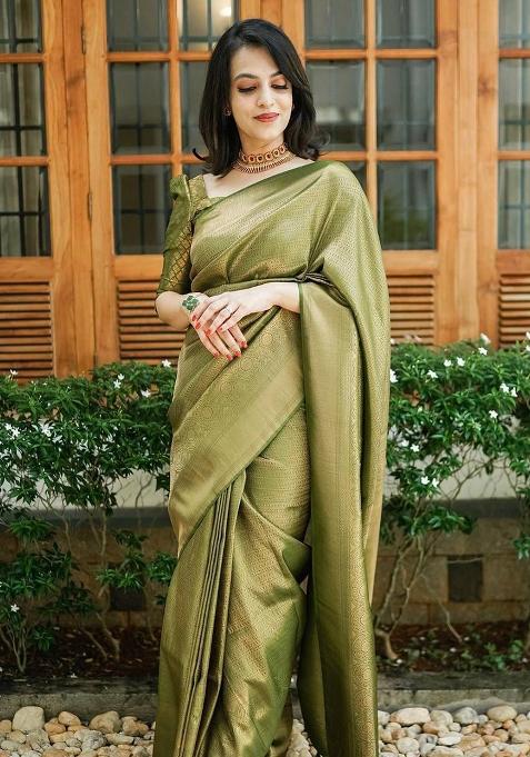 Green Printed Silk Saree