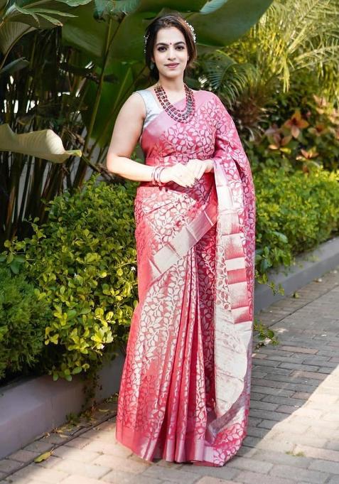 Pink Printed Silk Saree
