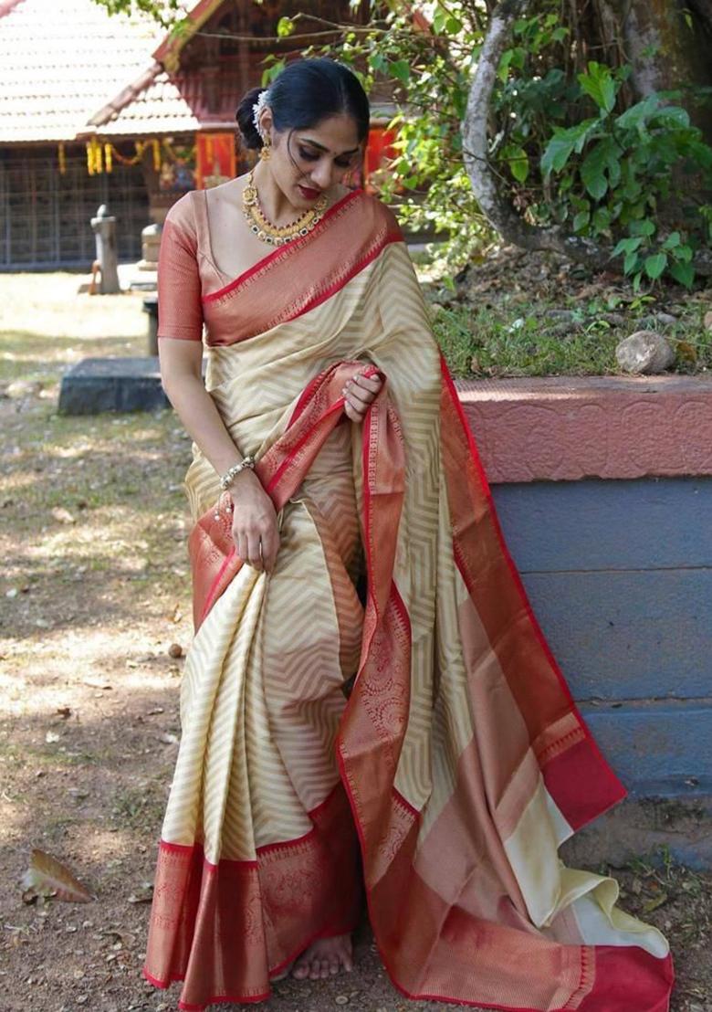 Gold Printed Silk Saree