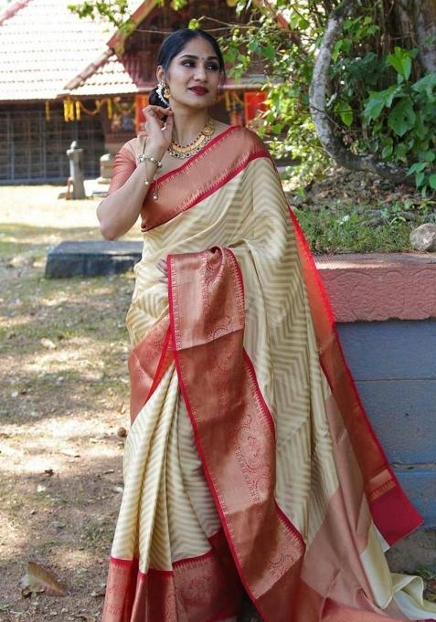 Gold Printed Silk Saree