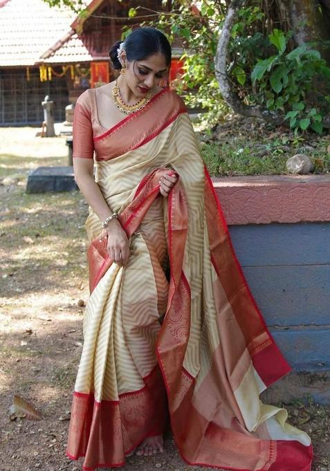 Gold Printed Silk Saree