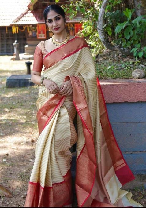 Gold Printed Silk Saree
