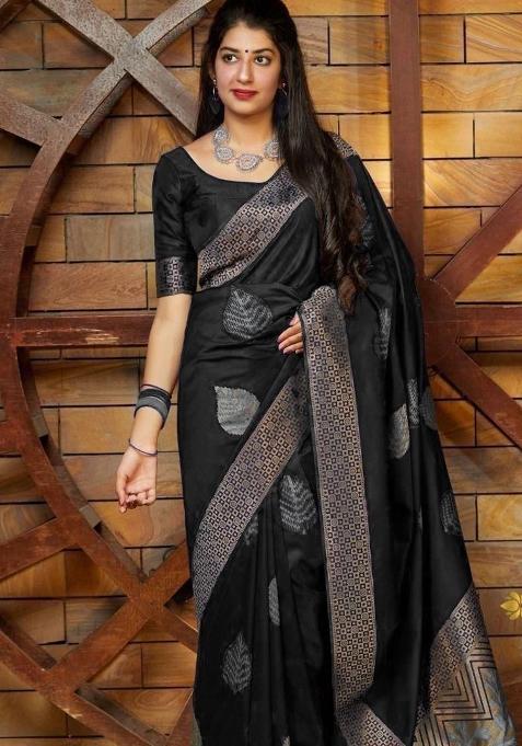 Black Printed Silk Saree