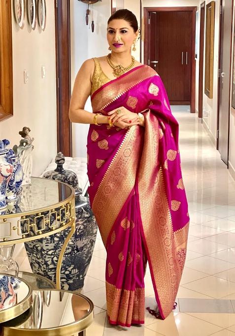 Pink Printed Silk Saree