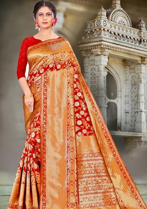 Red Printed Silk Saree