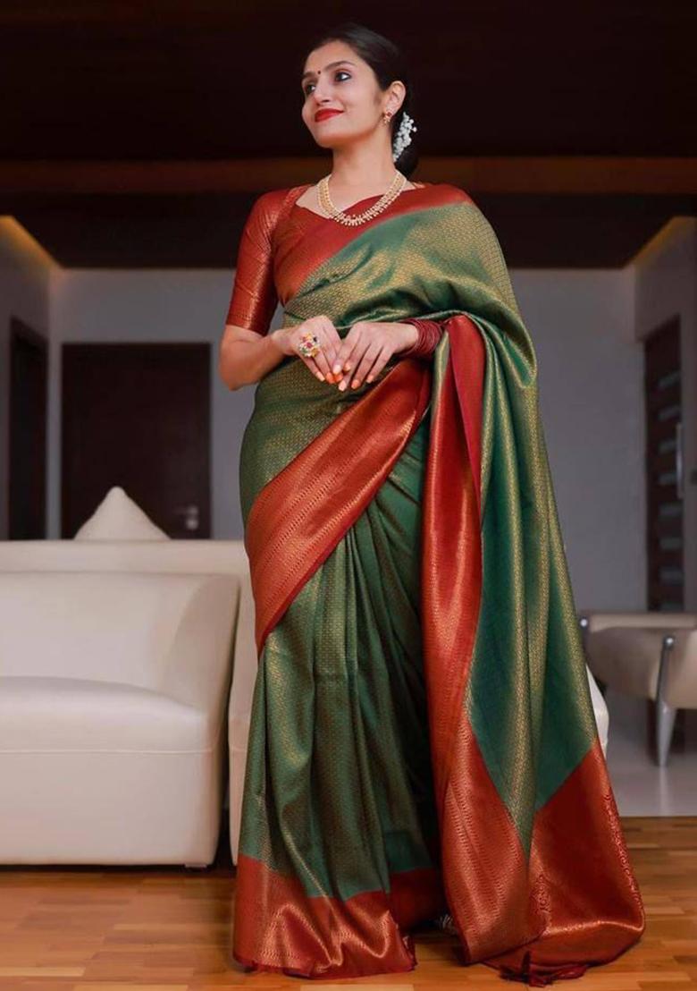 Green Printed Silk Saree